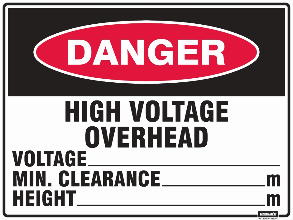 Other view of Safety Sign - Danger - High Voltage Overhead - Poly - Red/Black/White - 600 x 450 mm - Prosafe