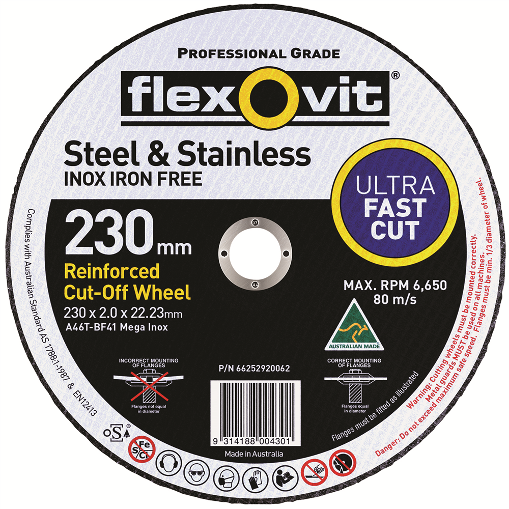 Other view of Flat Ultra Thin Cut Off Wheel - Stainless Steel - 230mm x 2.0mm x 22mm - A46TBF41M/INOX - Flexovit Mega Inox