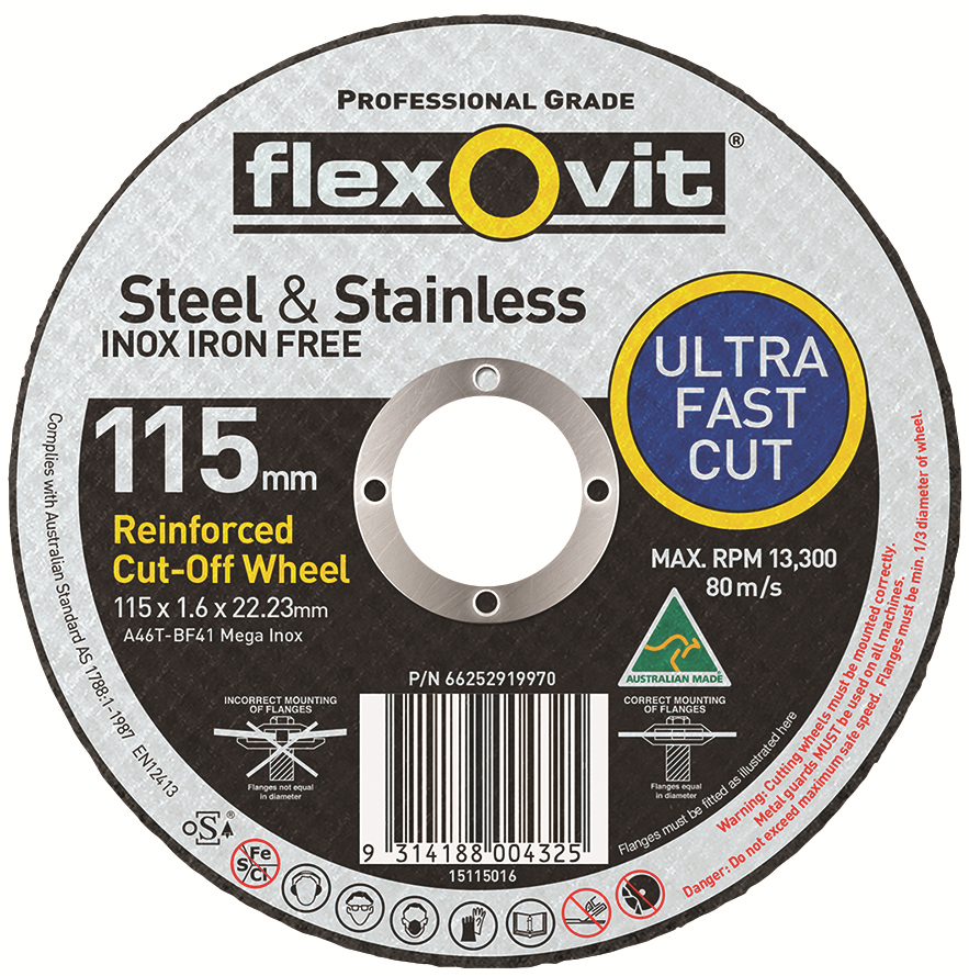 Other view of Flat Ultra Thin Cut Off Wheel - Stainless Steel - 115mm x 1.6mm x 22mm - A46TBF41M/INOX - Flexovit Mega Inox