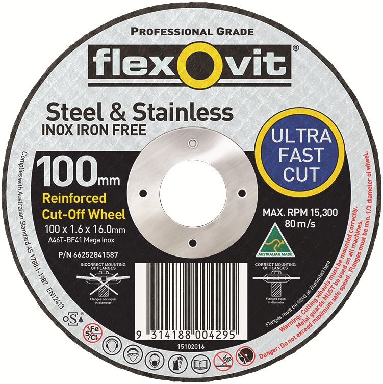 Other view of Flexovit Mega Inox 66252841587 Flat Ultra Thin Cut Off Wheel - Stainless Steel - 100mm x 1.6mm x 16mm - A46TBF41M/INOX