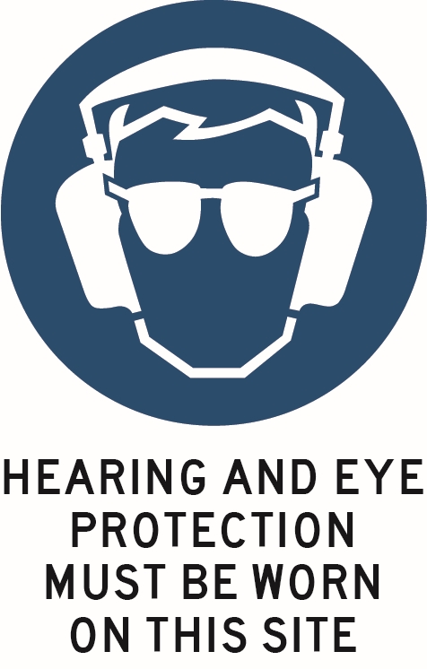 Other view of Safety Sign - Mandatory - Hearing And Eye Protection Must Be Worn In This Area - Metal - Black On White - 450 x 600 mm - Prosafe