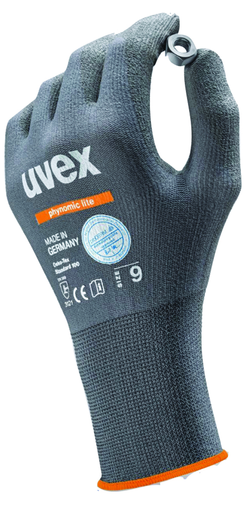 Other view of Protective Gloves - Polyamide/Elastane Lining - Aqua Polymer Coat - Gray - Size 7 - 60040 - phynomic lite - uvex