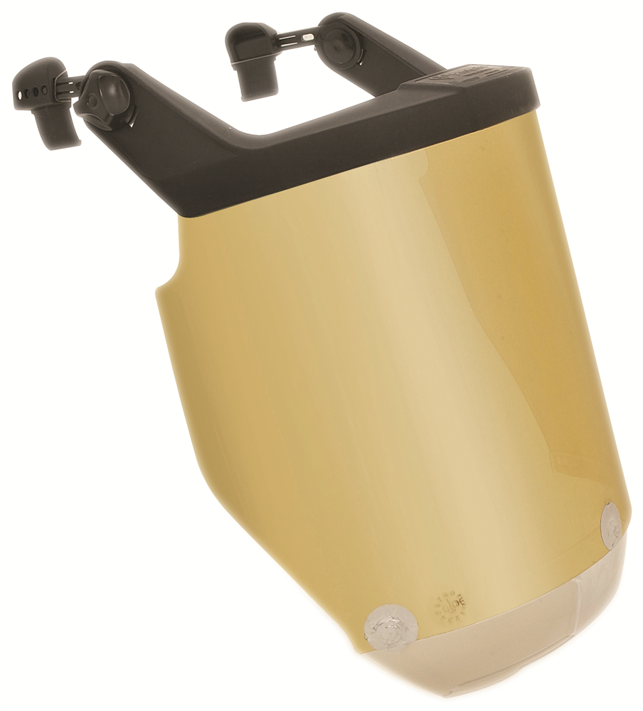 Other view of Protector Polycarbonate Visor Holder - Flared Chinguard - 1mm Thick - High Impact - Gold Plated - 225 x 400mm - V9GOLDCG:CL