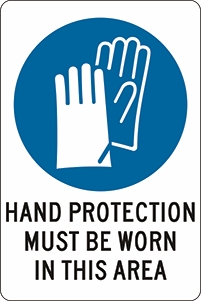 Other view of Safety Sign - Mandatory - Hand Protection Must Be Worn In This Area - Colorbond Steel - Black On White - 600 x 450 mm - Prosafe