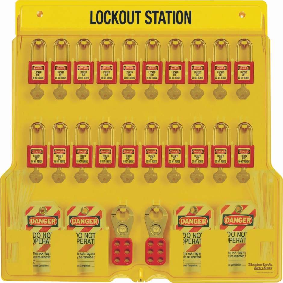 Other view of Lockout Station - Snap-lock - Filled - 20 Padlock - Yellow - 1484BP410 - Master Lock