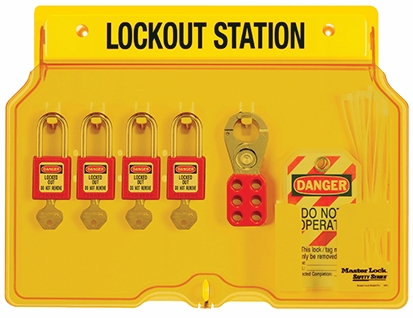 Other view of Lockout Station - Snap-lock - Filled - 4 Padlock - Yellow - 1482BP410 - Master Lock