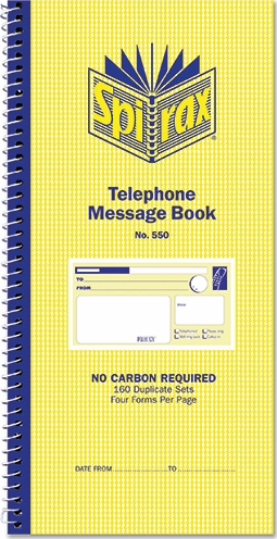 Other view of Spirax 55227 No.550 Telephone Message Book - NCR Paper - 279x144mm - Pack of 10