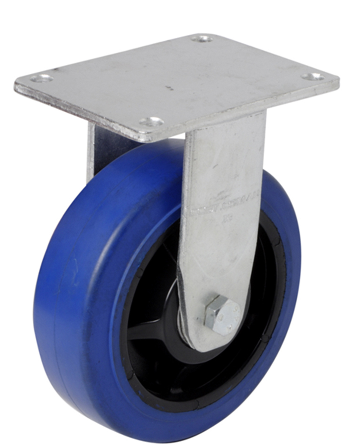 Other view of Plate Castor Fixed - Elastic Rubber Wheels - Blue (Precision Bearings) 300kg - 150mm - EHI