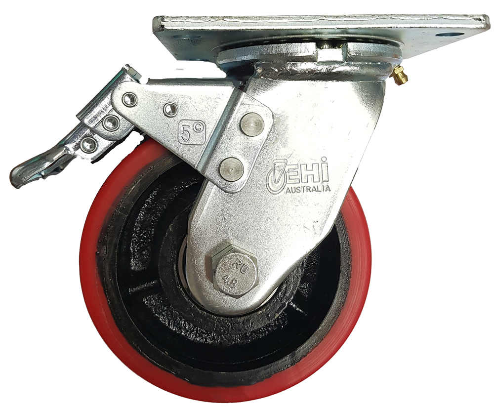 Other view of Plate Castor Swivel - Medium/Heavy Industrial - Cast Iron Wheels - Urethane (Precision Bearings) - 410kg - 125mm - EHi