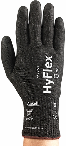 Other view of Ansell Earth HyFlex® 11-751 Cut Resistant Gloves - Cut C - 10 Gauge Intercept Liner - Polyurethane Palm Coated - Knit Wrist - Black - 6