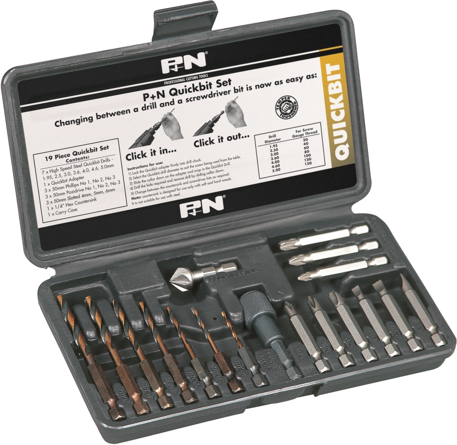 Other view of 19-Piece Jobber Drill Set - HSS - Imperial - PQ105 - Quickbits logo IMPACT - P&N