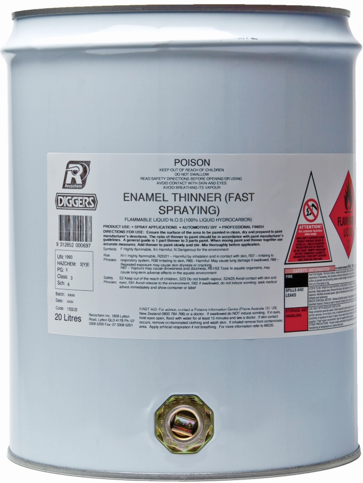 Other view of Recochem Enamel Thinner - 20 L Drum - Colourless - Liquid - -30°C Flash Point - 17032-20 - Diggers