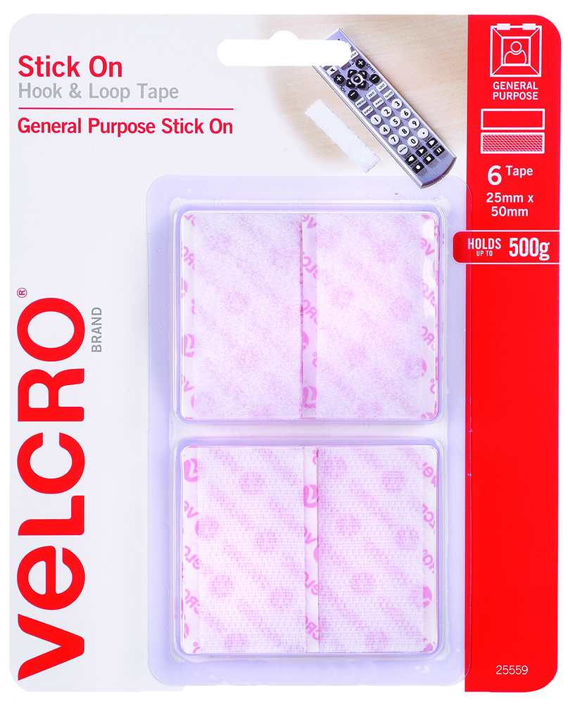 Other view of Velcro - Stick On Hook & Loop Tape - White - 25 X 50mm - Pack of 6