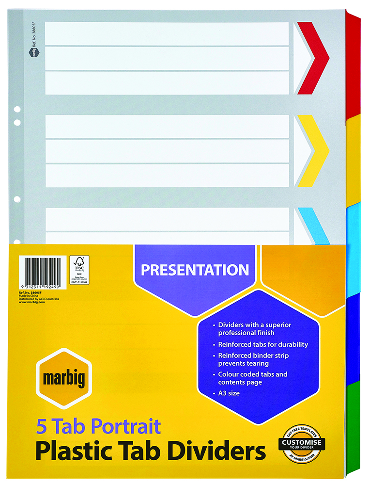 Other view of MARBIG - DIVIDERS & INDICES -  DIVIDERS PRTRAIT REINF BRD A3 - 38605F - Pack of 5