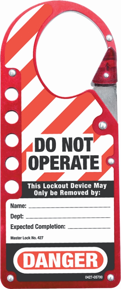 Other view of Safety Lockout Hasp - Labeled - Snap-On - 5 Padlock - 44 x 54 mm Inside Jaw - 9/32" Shackle - Red - 427 - Master Lock