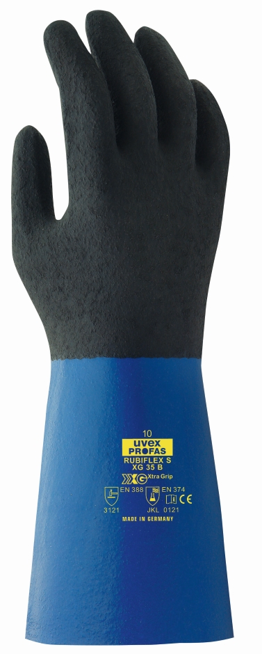 Other view of Chemical Resistant Gloves - Xtra Grip - Gauntlet - NBR with Interlock Cotton Lined - Blue/Black - Size 7 - XG27B - rubiflex S - uvex