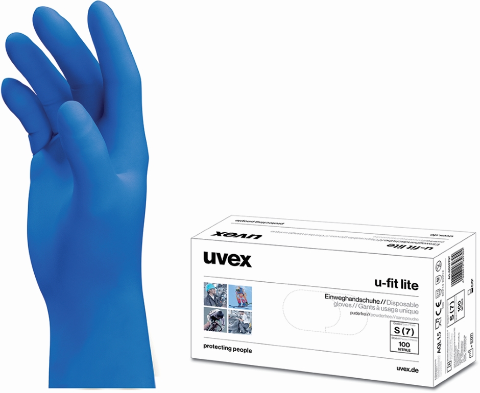 Other view of Disposable Gloves - Powder Free - NBR - Textured Fingertips Grip - Indigo Blue - Medium - 60597 - u-fit lite - uvex - Box of 100