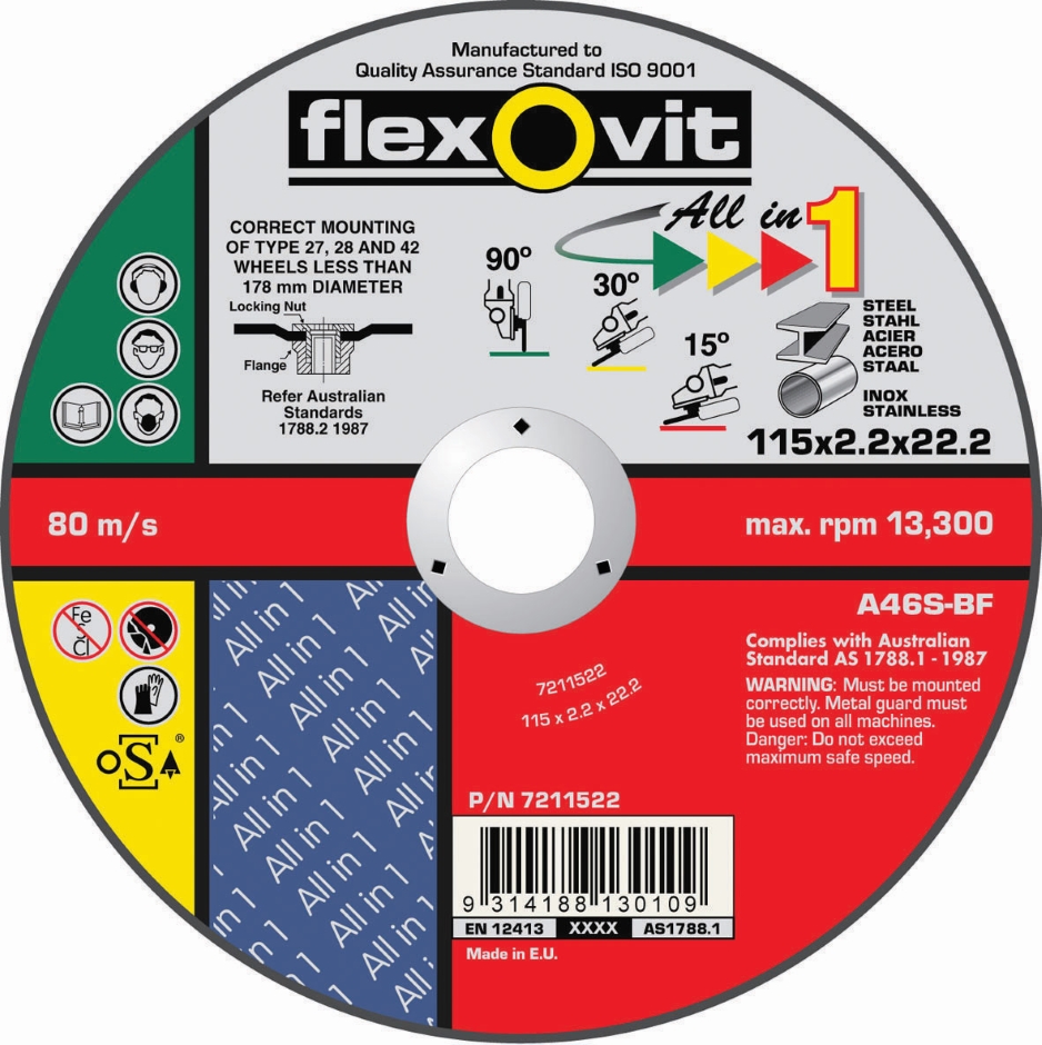 Other view of Depressed Centre Cut-Off/Grinding/Polishing Wheel - All-In-One - Aluminium Oxide - 100 x 2.2 x 16 mm - 46 Grit - Type 27 - A46S-BF27 - Flexovit