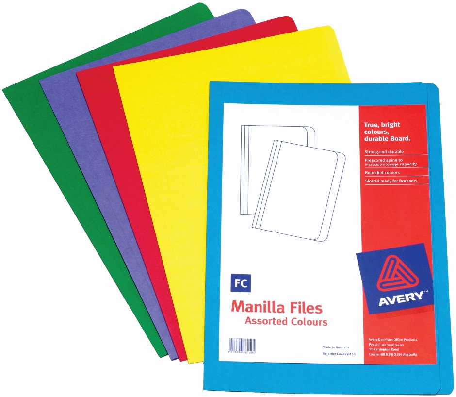 Other view of Manilla File - 4-Piece - Paper Board - Assorted - Foolscap - 88150 - Avery - (20/Pack)