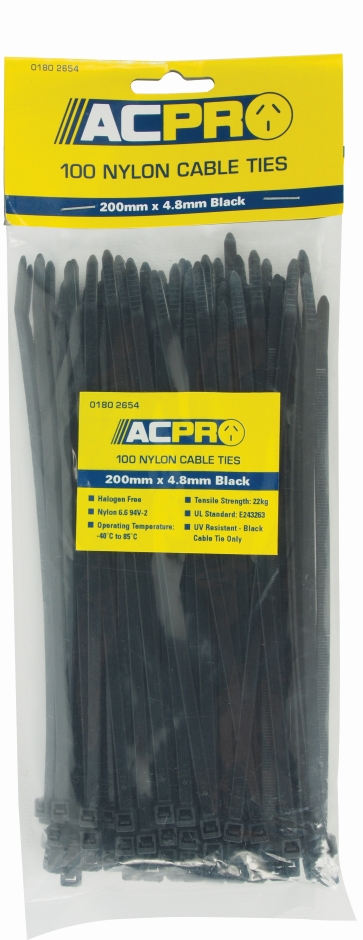 Other view of Cable Ties - Black - 200mm x 4.8mm - ACPRO - Pack of 1000