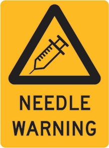 Other view of Safety Sign - Warning - Needle Warning - Colorbond Steel - Black On Yellow - 225x 300 mm - Prosafe