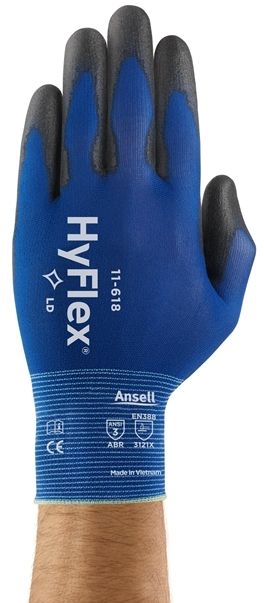 Other view of Ansell - Protective Gloves - Ultra Lite - Light Duty - Nylon Lining - Polyurethane Coat - Black/Dark Blue - Size 10 - 11-618VP - HyFlex®