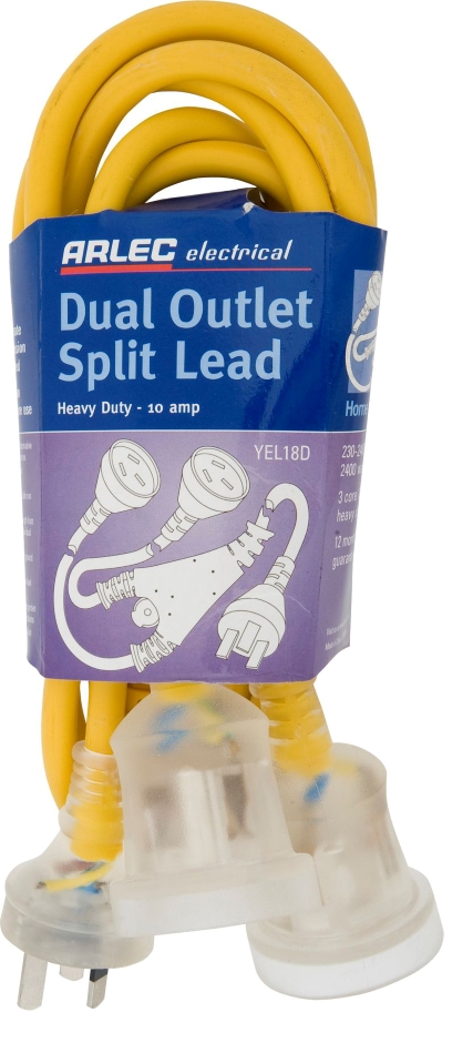 Other view of Dual Output Heavy Duty Split Lead - Yellow - 10 A - 1.8 m - Arlec