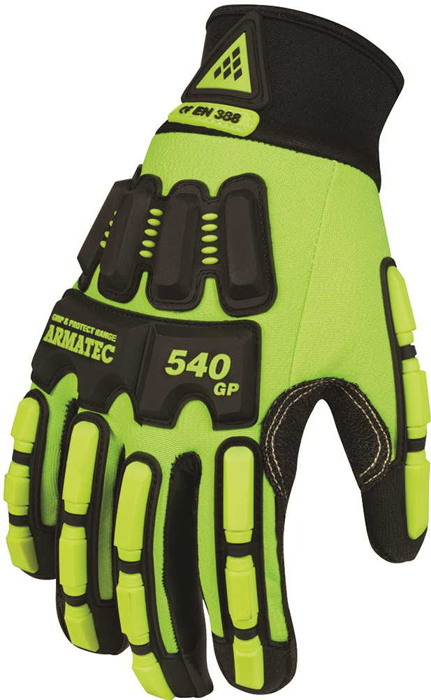 Other view of Impact Protection Gloves - HyPrene with TPR Knuckle - Black/Hi-Vis Yellow - 3 X-Large - 540GP - ARMATEC