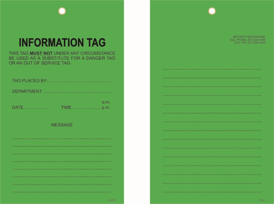 Other view of TAG INFORMATION GREEN TYV