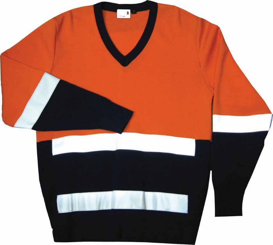 Other view of Men's Spliced 2-Tone Pullover – Pure Wool – Orange/Navy – 24 – 06019 – Elegant Knitting