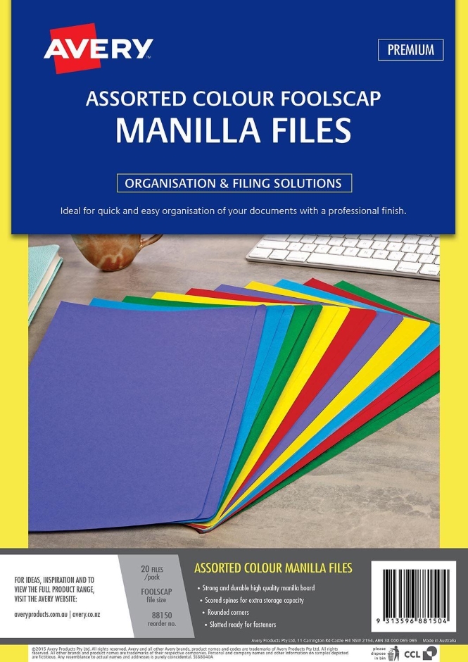 Other view of Manilla File - 4-Piece - Paper Board - Assorted - Foolscap - 88150 - Avery - (20/Pack)