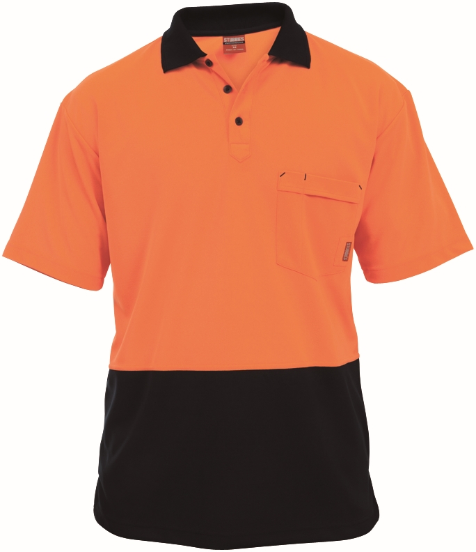 Other view of Men's Micromesh Spliced Polo Shirt – Polyester Micromesh – Orange/Navy – Large – BK2500 – Stubbies