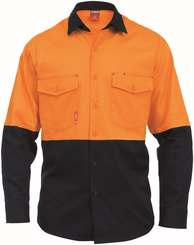 Other view of Men's 2-Tone Spliced Drill Shirt – Cotton – Orange/Navy – 4X-Large – BW2350 – Stubbies