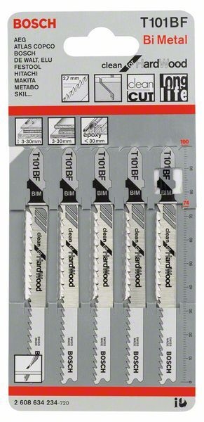 Other view of Bosch Clean for Hard Wood Jigsaw Blade - T 101 BF - 2608634234 - Pack of 5