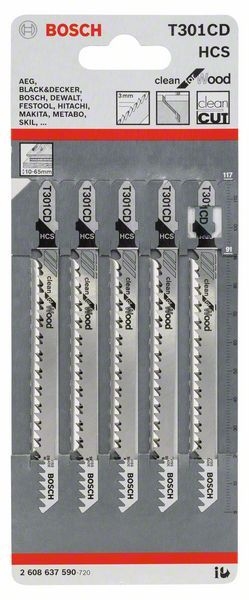 Other view of Bosch Clean for Wood Jigsaw Blade - T 301 CD - 2608637590 - Pack of 5