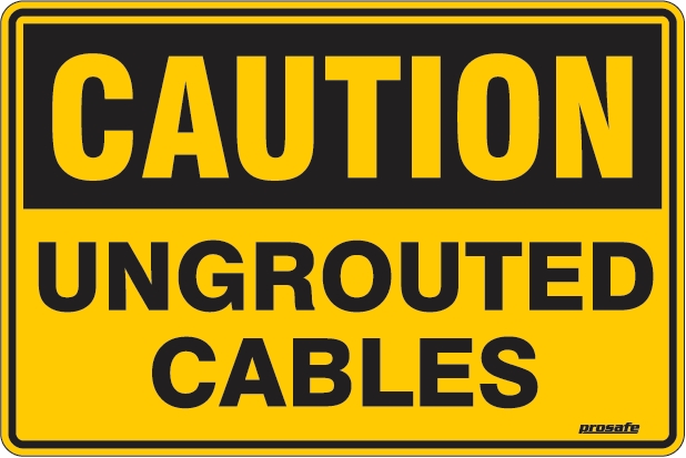 Other view of Safety Sign - Warning - Caution Ungrouted Cables - Metal - Black On Yellow - 450 x 300 mm - Prosafe