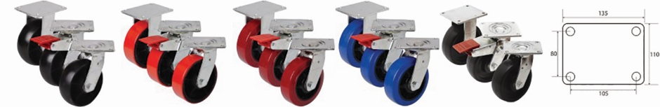 Other view of Plate Castor - Fixed - 340 kg - Polyurethane/Nylon Tyre - Red - 125 mm - J3 Series - Easyroll - EHI