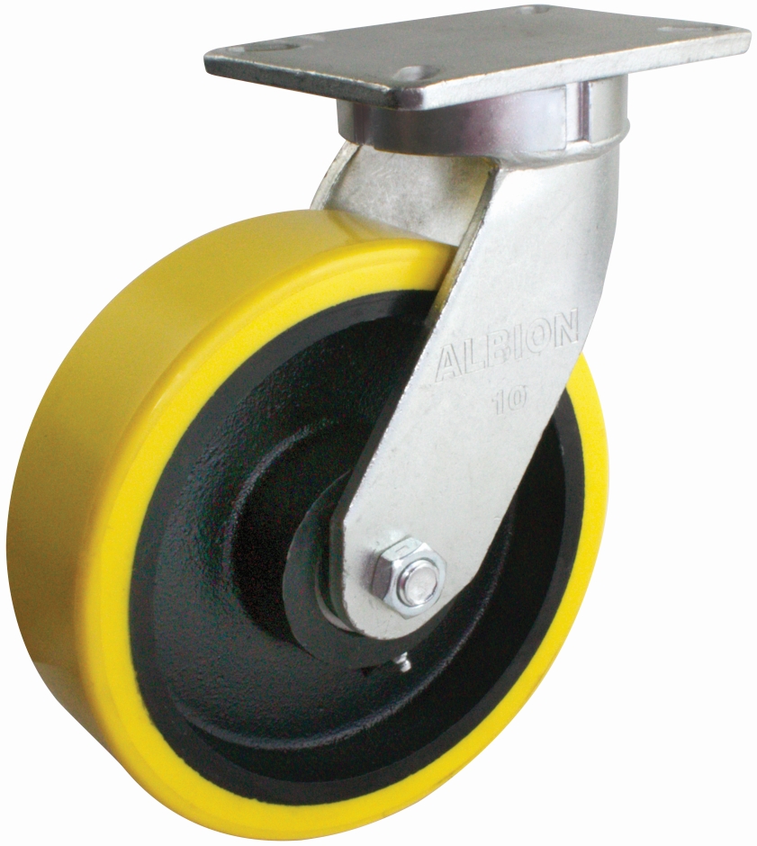 Other view of Plate Castor - Heavy Duty - Swivel - 2000 kg - Polyurethane/Cast Iron Tyre - Yellow - 254 mm - Easyroll - EHI