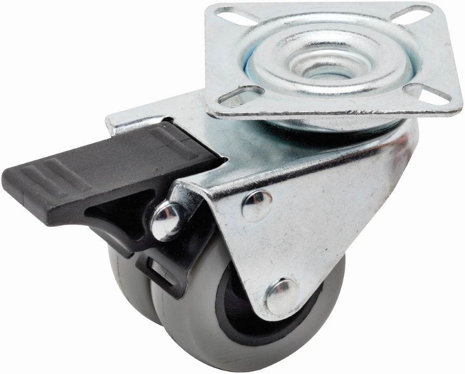 Other view of Twin Wheel Plate Castor with Total Lock Brake - Swivel - 70 kg - Rubber Tyre - Grey - 50 mm - G2 Series - Easyroll - EHI