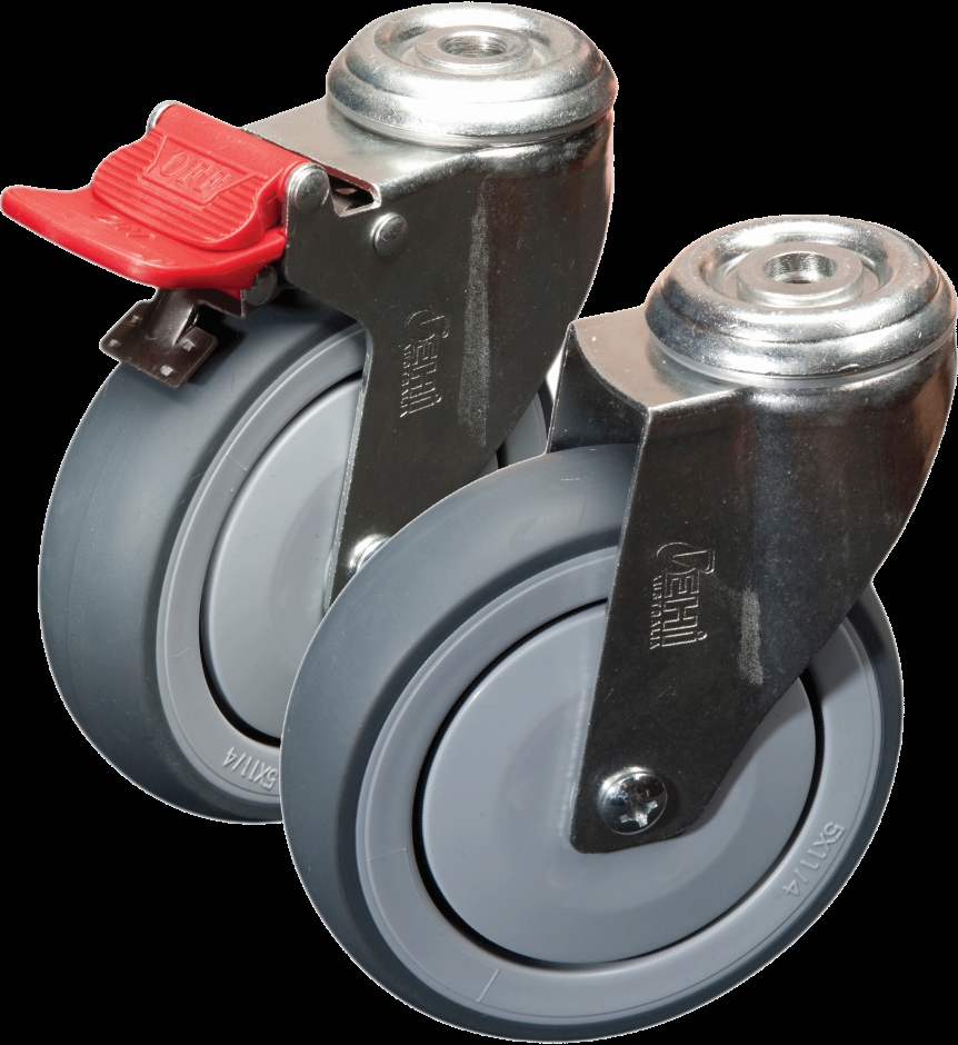 Other view of Castor with Total Lock Brake - Bolt Hole - Swivel - M12 - 100 kg - Rubber Tyre - Grey - 125 mm - G7 Series - Easyroll - EHI