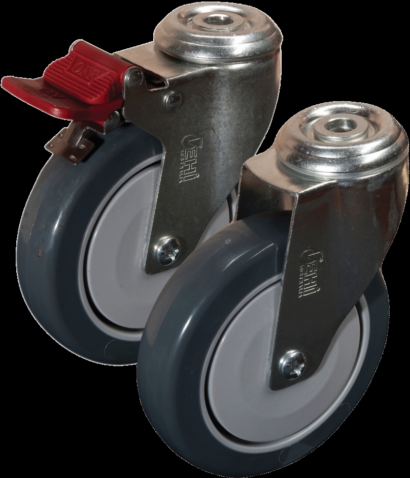 Other view of Castor with Total Lock Brake - Bolt Hole - Swivel - M12 - 80 kg - Polyurethane Tyre - Grey - 75 mm - G7 Series - Easyroll - EHI