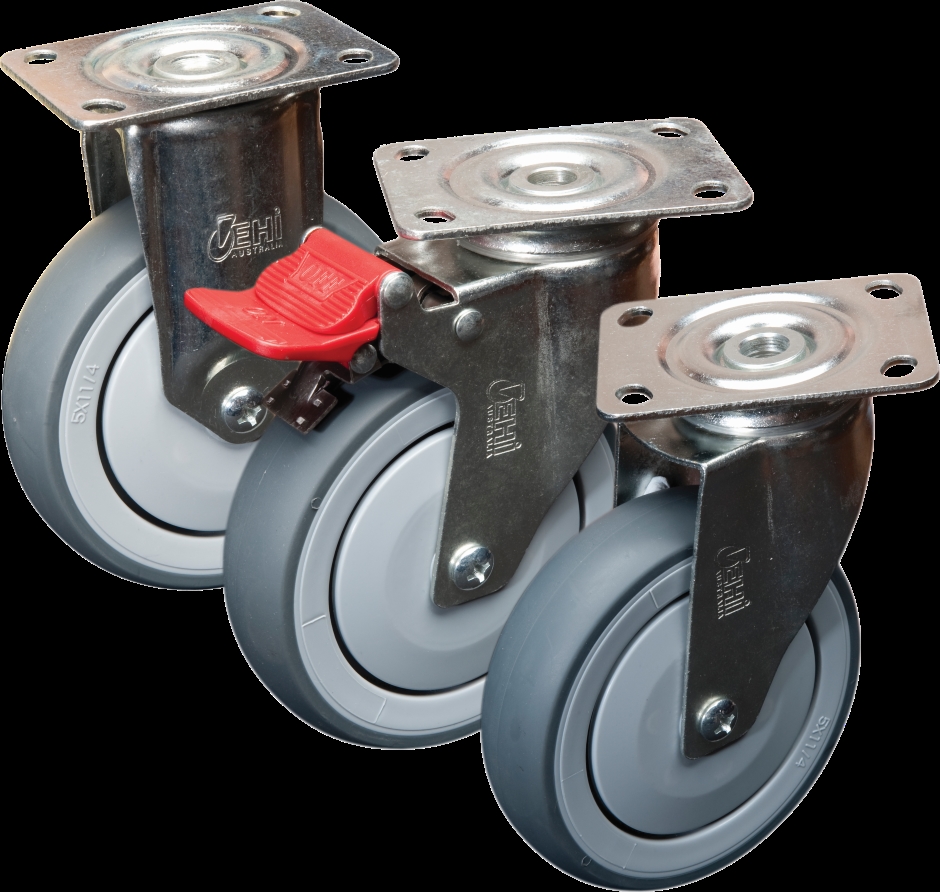 Other view of Plate Castor with Total Lock Brake - Swivel - 80 kg - Rubber Tyre - Grey - 75 mm - G7 Series - Easyroll - EHI