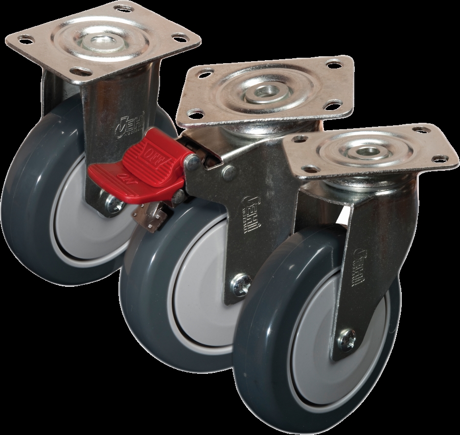 Other view of Plate Castor with Total Lock Brake - Swivel - 100 kg - Polyurethane Tyre - Grey - 125 mm - G7 Series - Easyroll - EHI