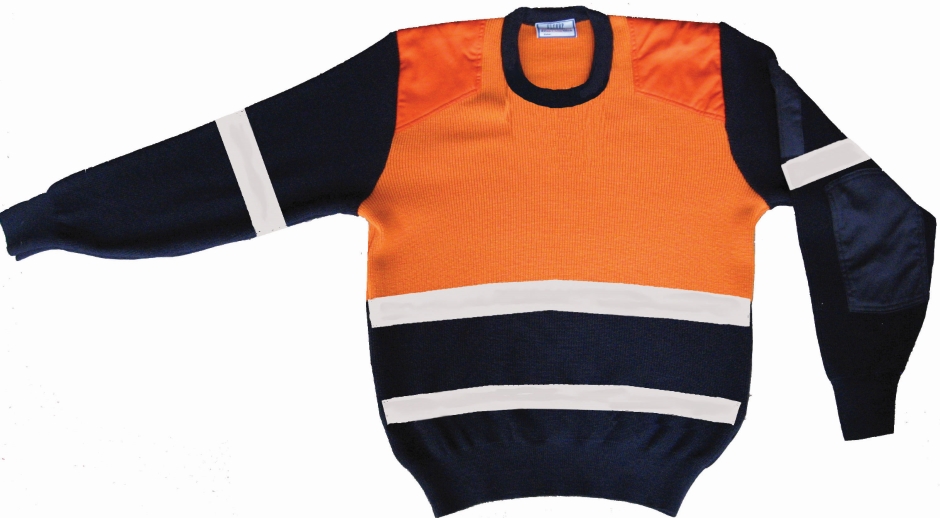 Other view of Men's Taped Jumper – Wool – Orange/Navy – X-Large – EK201GC – Elegant Knitting