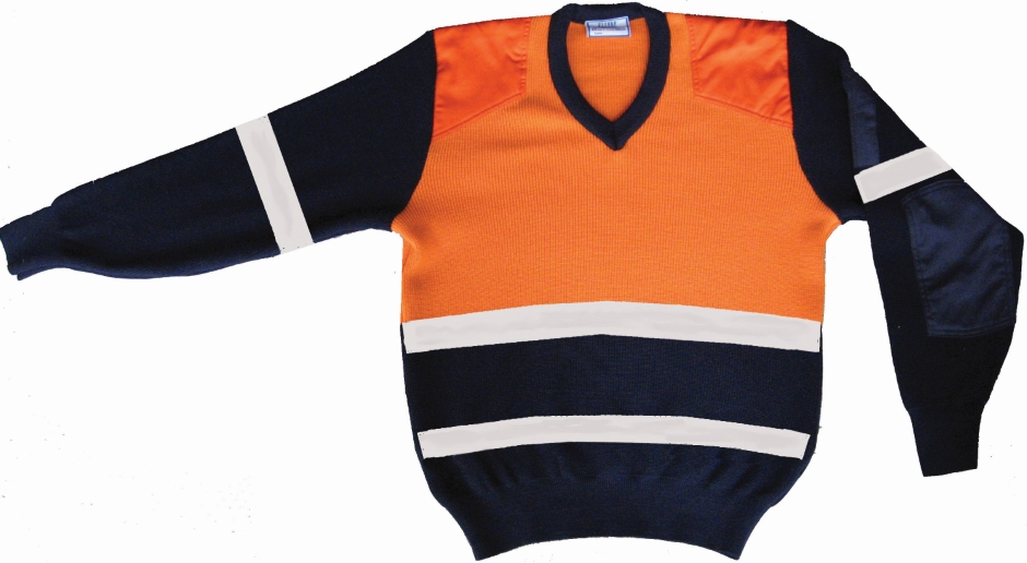 Other view of Men's Taped Jumper – Wool – Orange/Navy – 3X-Large – EK201GV – Elegant Knitting