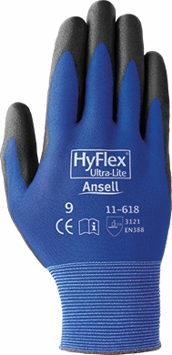 Other view of Ansell Earth HyFlex® 11-618 General Purpose Gloves -Polyurethane Coating - Nylon Liner - Antistatic - 18 Gauge - Palm Coated - Knit Wrist Cuff - Blue/Black - 7