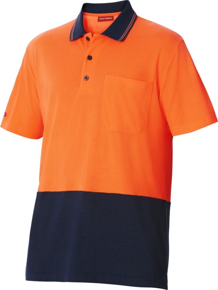 Other view of Men's 2-Tone Polo T-Shirt – Polyester - Cotton Pique – Orange/Navy – 2X-Small – Y11332 – Foundations – Hard Yakka