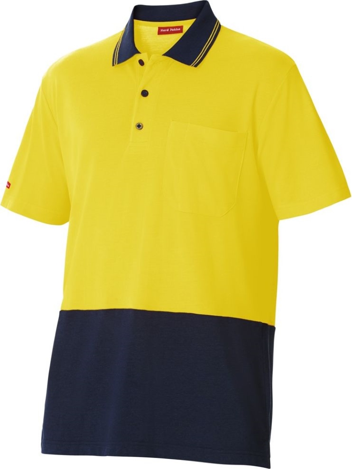 Other view of Men's 2-Tone Polo T-Shirt – Polyester - Cotton Pique – Yellow/Navy – Medium – Y11332 – Foundations – Hard Yakka