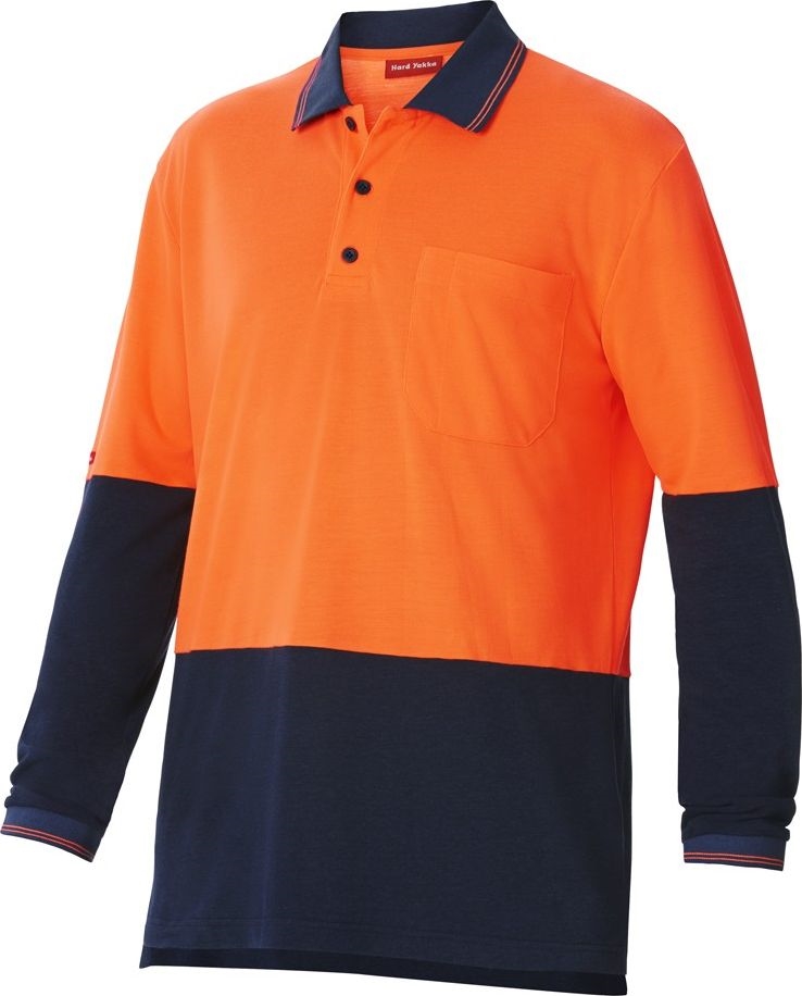 Other view of Men's 2-Tone Polo T-Shirt – Polyester - Cotton Pique – Orange/Navy – 3X-Large – Y11343 – Foundations – Hard Yakka