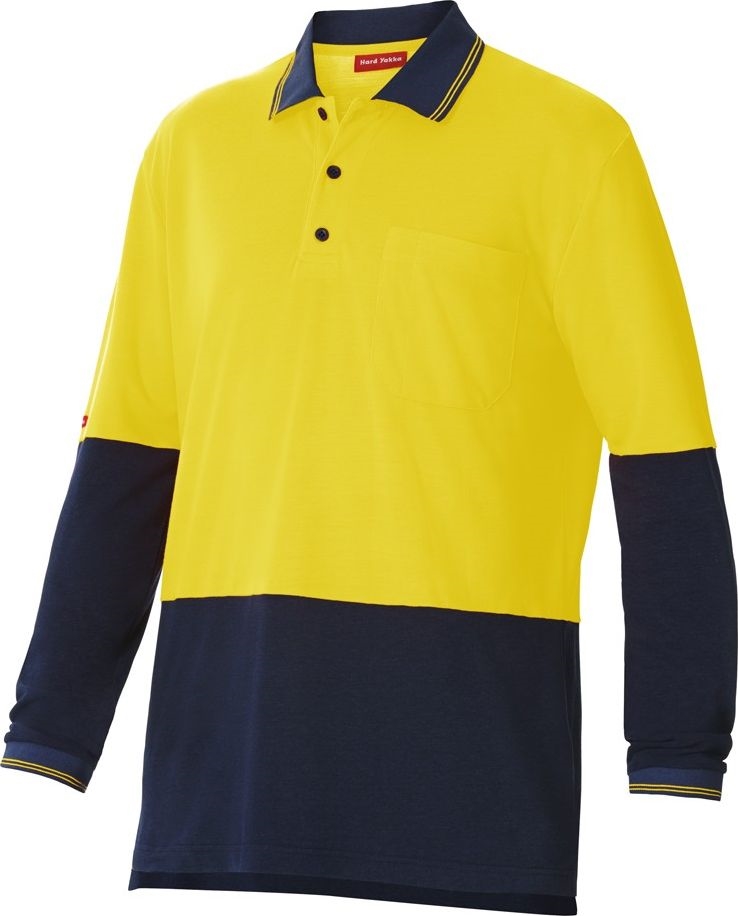 Other view of Men's 2-Tone Polo T-Shirt – Polyester - Cotton Pique – Yellow/Navy – 2X-Large – Y11343 – Foundations – Hard Yakka